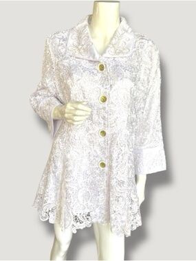 Serafina Lace & Embroidered White Formal 3/4 Coat. Women’s Size XL